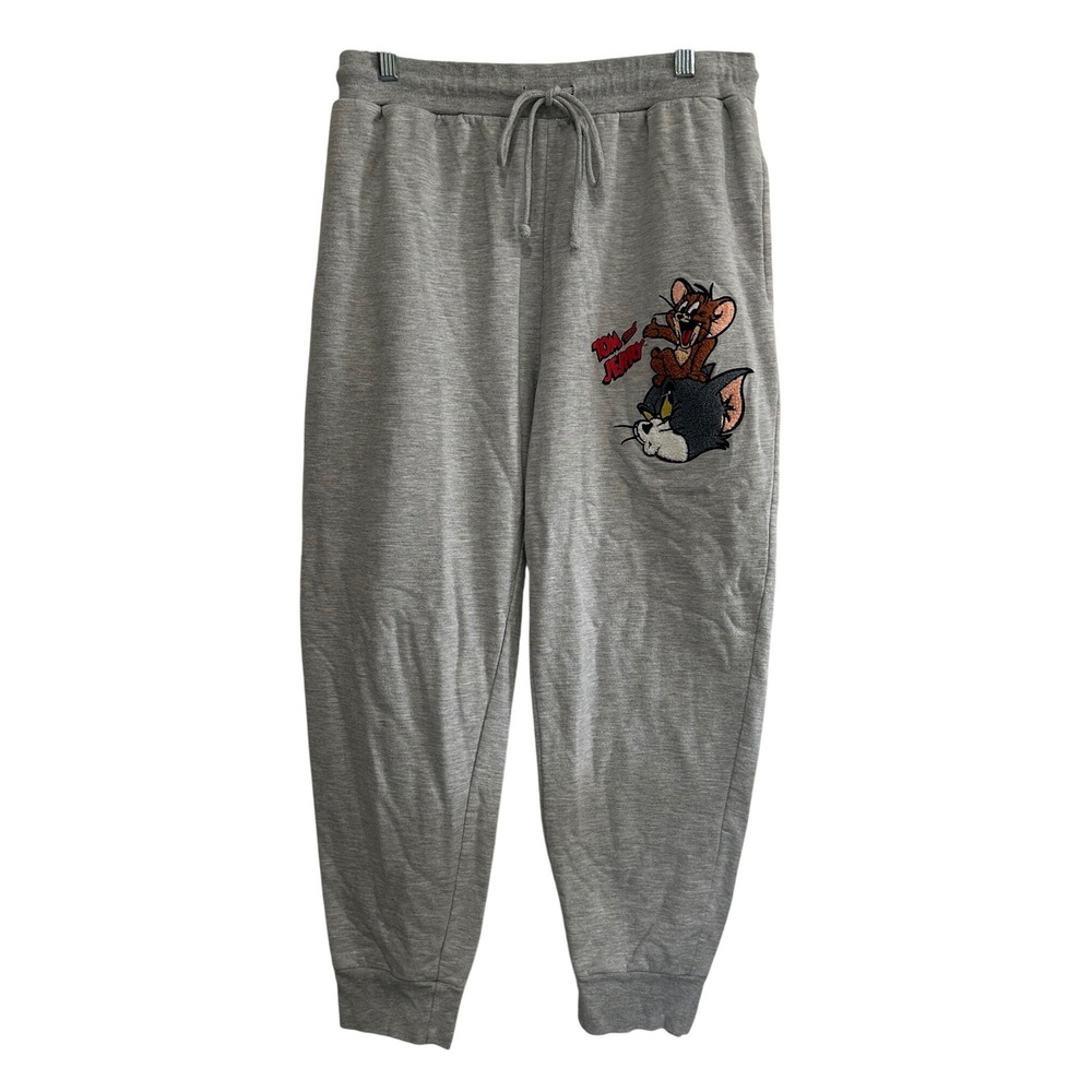 Tom and Jerry Chenille Patch Sweatpants Heather Grey Joggers XL 15/17 LJ32304LB